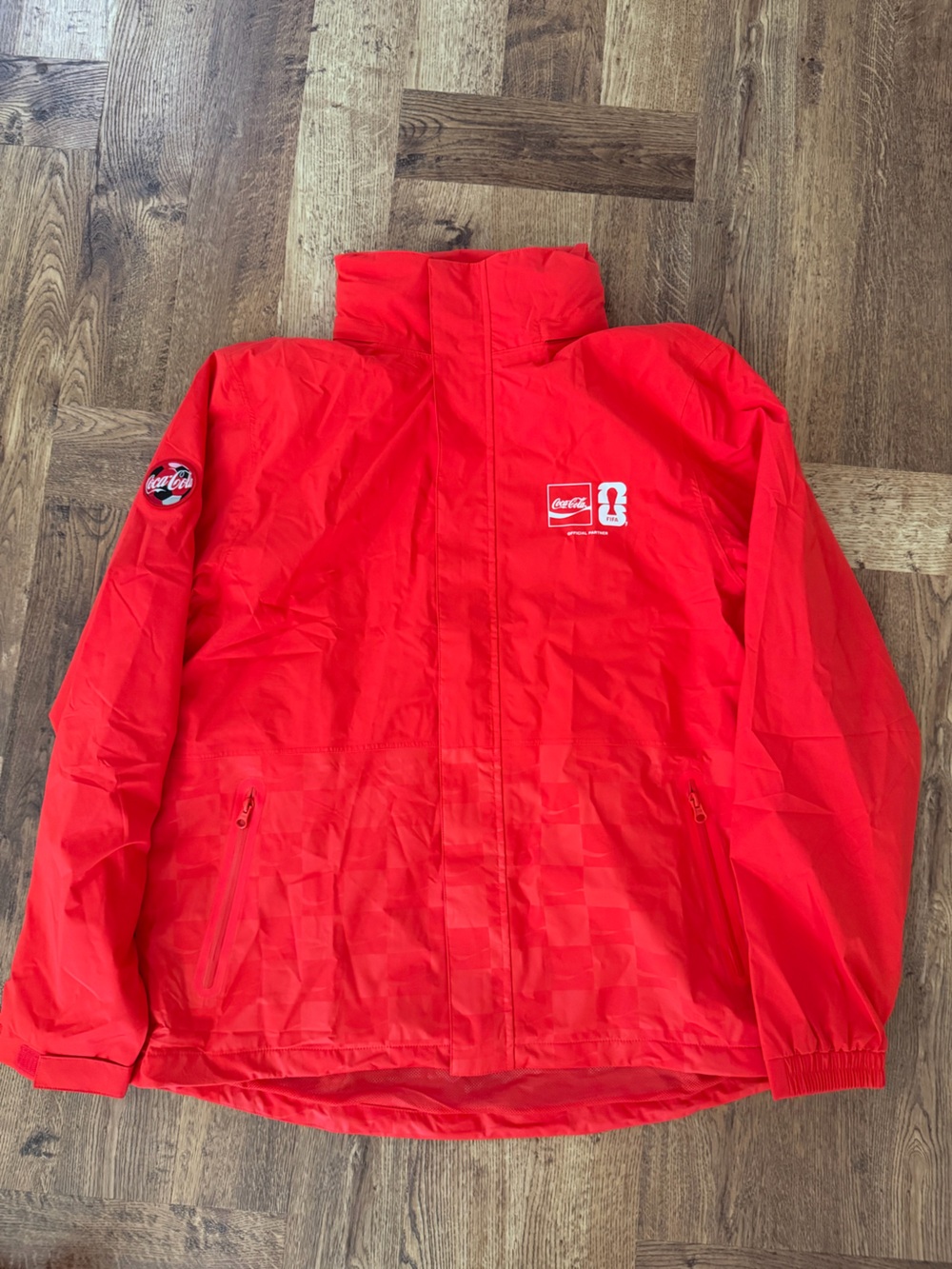 FIFA 2026 Coca-Cola Red Wind Breaker with hood Jacket Interior Label SIZE M
